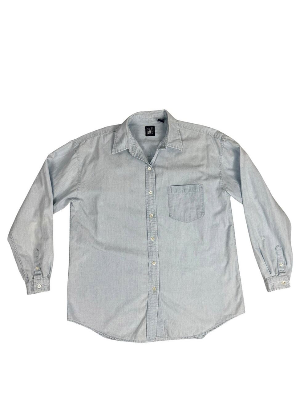 Vintage 90s GAP Chambray Shirt Womens M 100% Cotton Blue Button Down Hong Kong